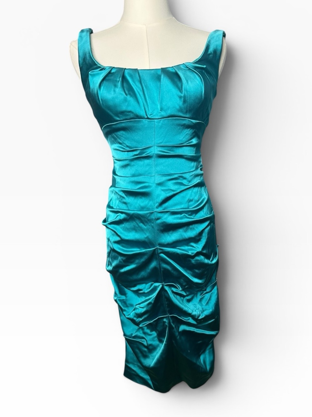 Vintage 90s Caché Ruched Satin Bodycon Dress Size 4 Made in USA - Picture 2 of 9